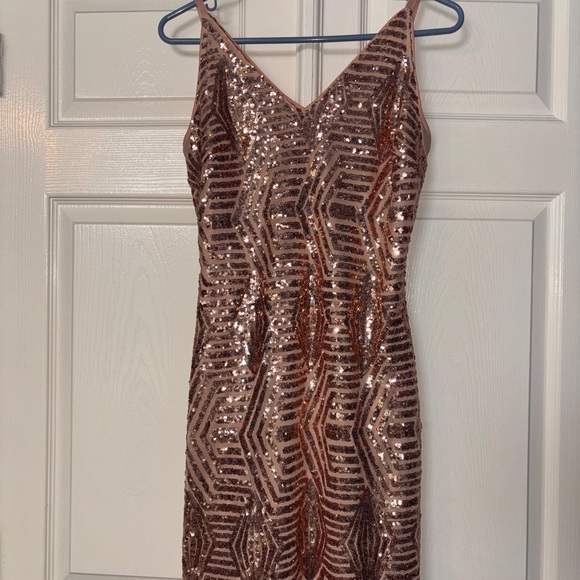 VENUS Sequin V-Neck Mini Dress in Brown - Picture 1 of 4